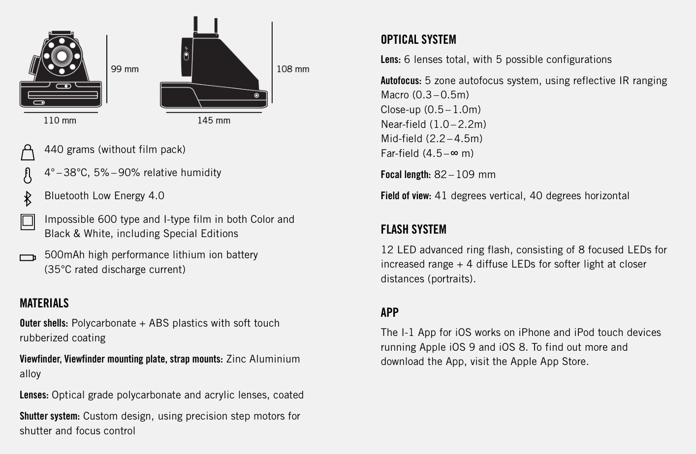 Technical specifications of the Impossible I-1 – Polaroid Support